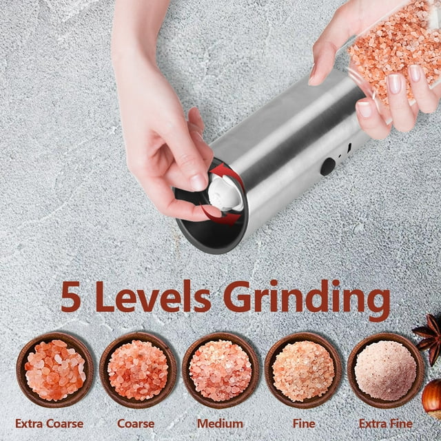 Electric Salt and Pepper Grinder Set, Gravity Sensor Rechargeable Automatic Pepper Grinder with LED Light & Brush