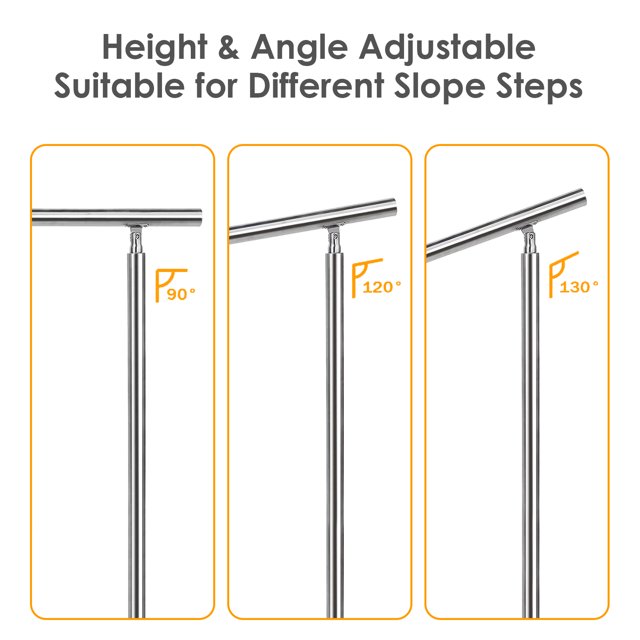 Teedor Handrails for Outdoor Steps, Stair Handrail Fits 2 to 3 Steps, Metal Handrails Outdoor, Handrail with Installation kit (no crossbar)