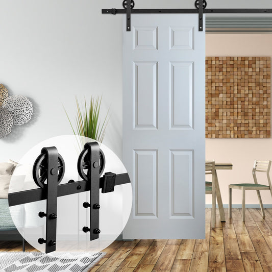 Teedor 6.6FT Sliding Barn Door Hardware Kit, Barn Door Hardware Rollers, Big Wheel Shape-Black