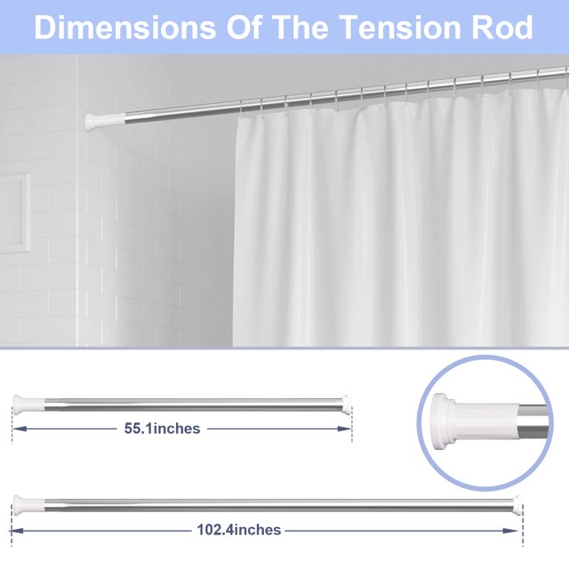 Teedor Shower Curtain Rod, 59-94 inch Adjustable, Tension Spring Shower Curtain Rod, Stainless Steel Rod for Bathroom(Silver&White)