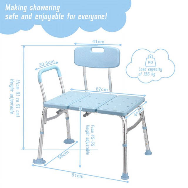 Teedor Shower Stool, Anti-Slip Bath Shower Seat for Tub and Bathroom, Bath Chair Stool with Padded Armrest for Elderly, Senior, Handicap and Injured, 300lbs