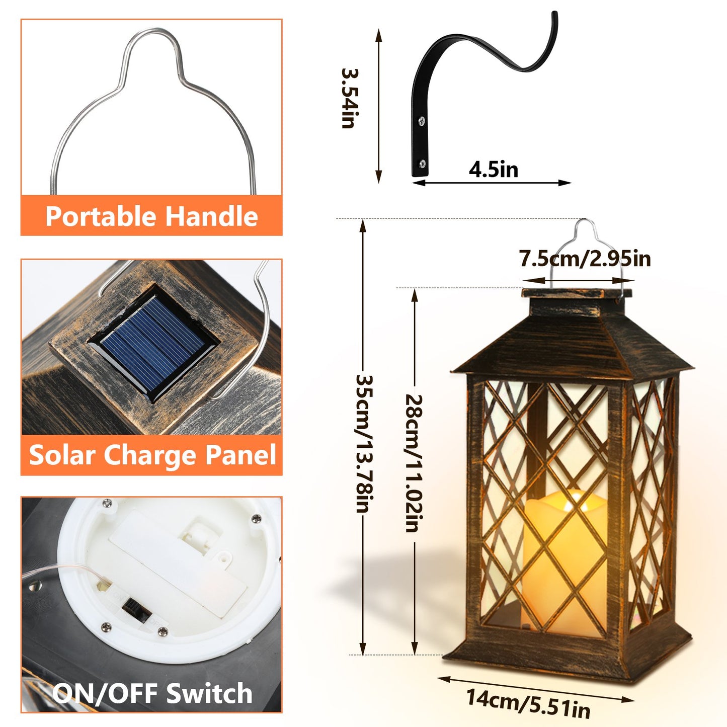 Teedor Solar Lantern Set of 2 waterproof Outdoor Garden Hanging Lantern with Bracket, Decorative for Pathway Courtyard Party Patio