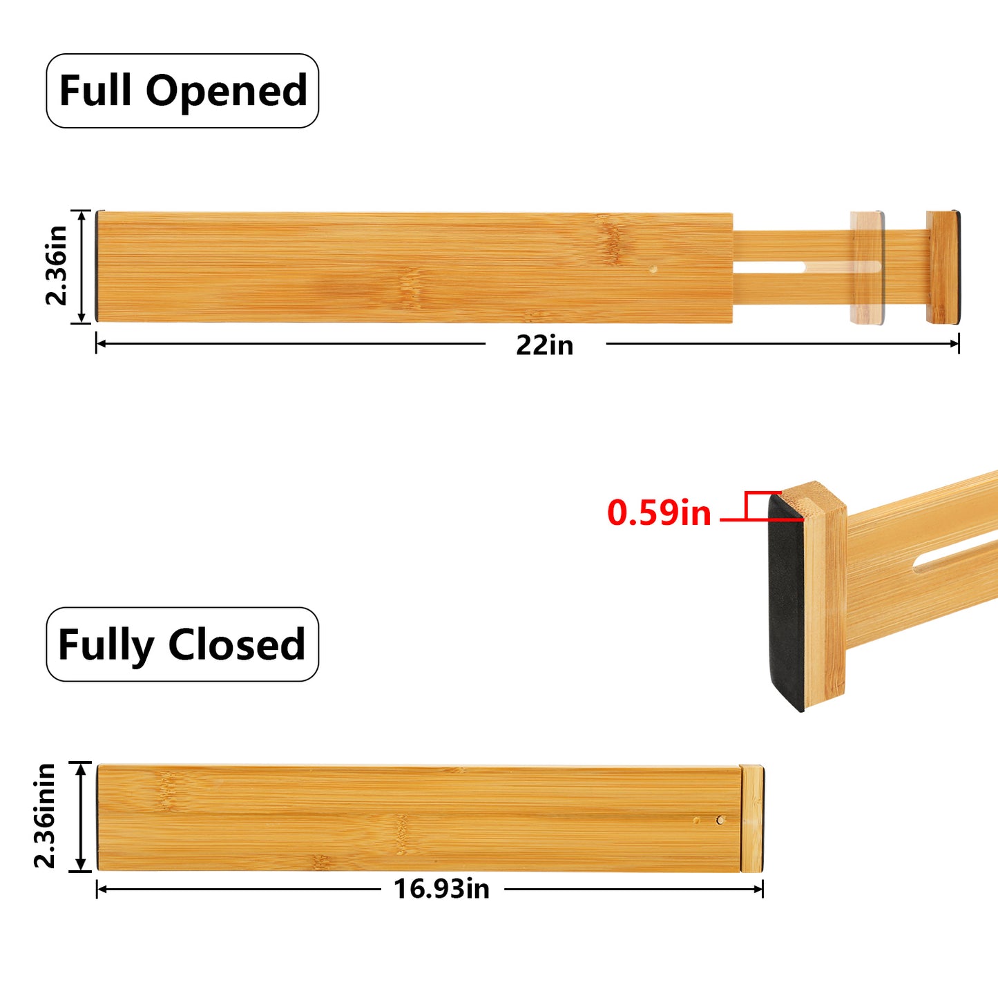 Bamboo Drawer Dividers, 4 Pack Expandable Drawer Dividers Organizers, 17-22 inches Adjustable