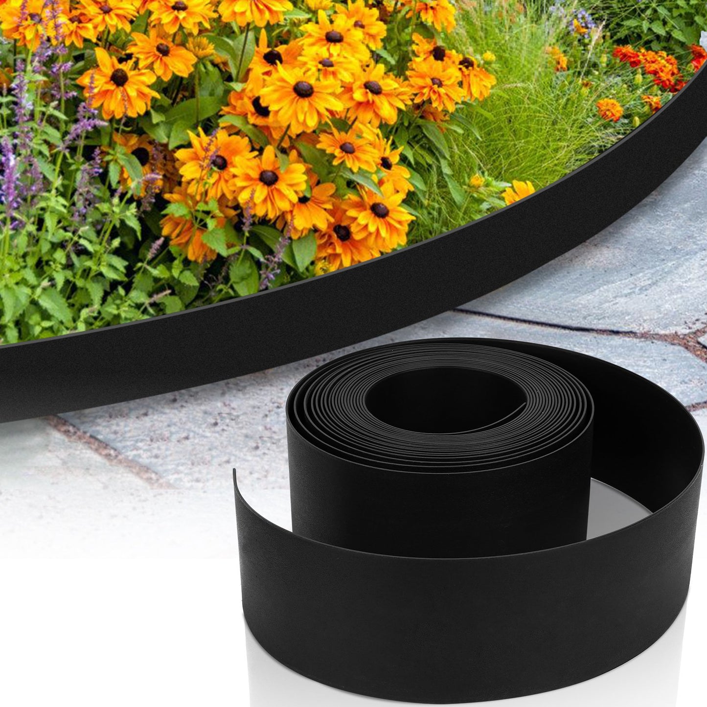 Landscape Garden Border Edging Plastic ,Landscape Coiled Edging, Grass Barrier, Bender Board, Weed Barrier, Garden Borders, 4.7 in x 32.8 ft, 0.78 in Thickness, Easy to Install, Black