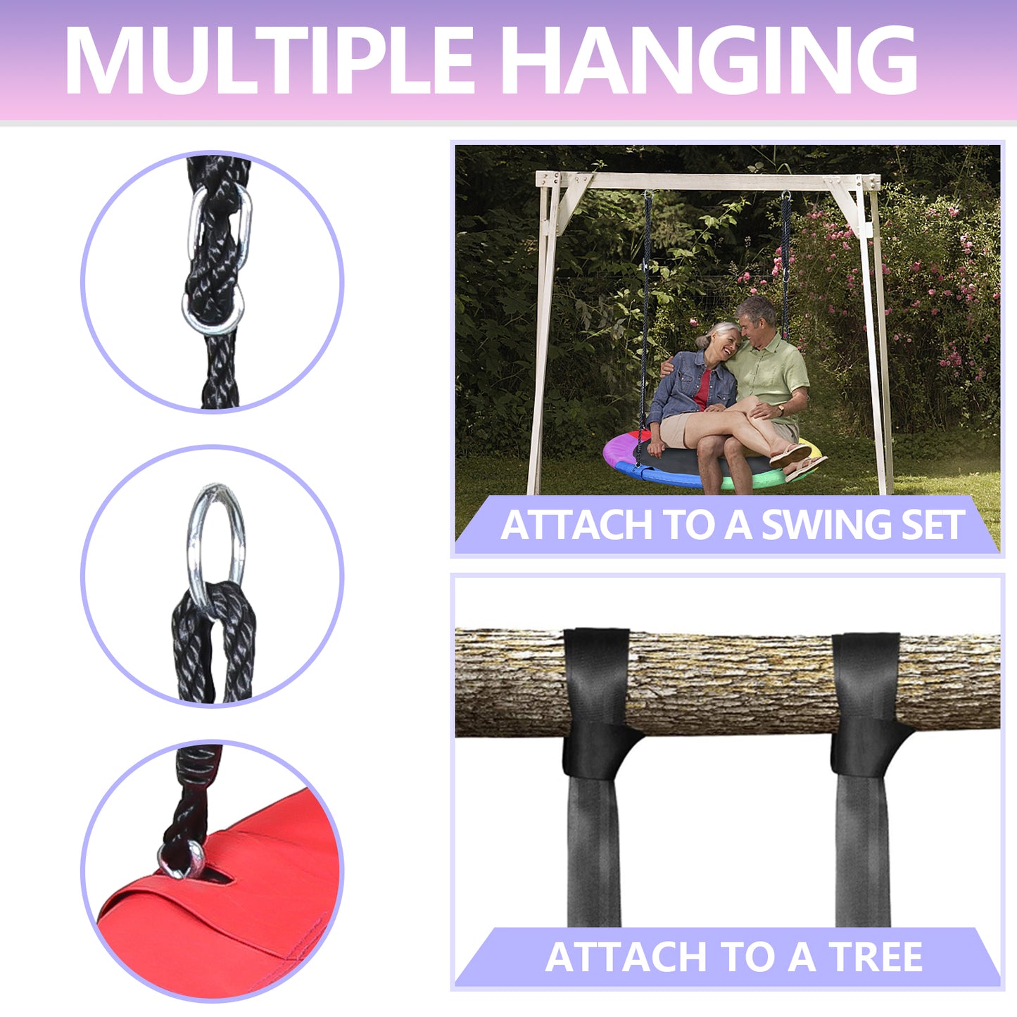 Saucer Tree Swing 40 Inch, 330 lb Weight Capacity, Waterproof Adjustable Ropes