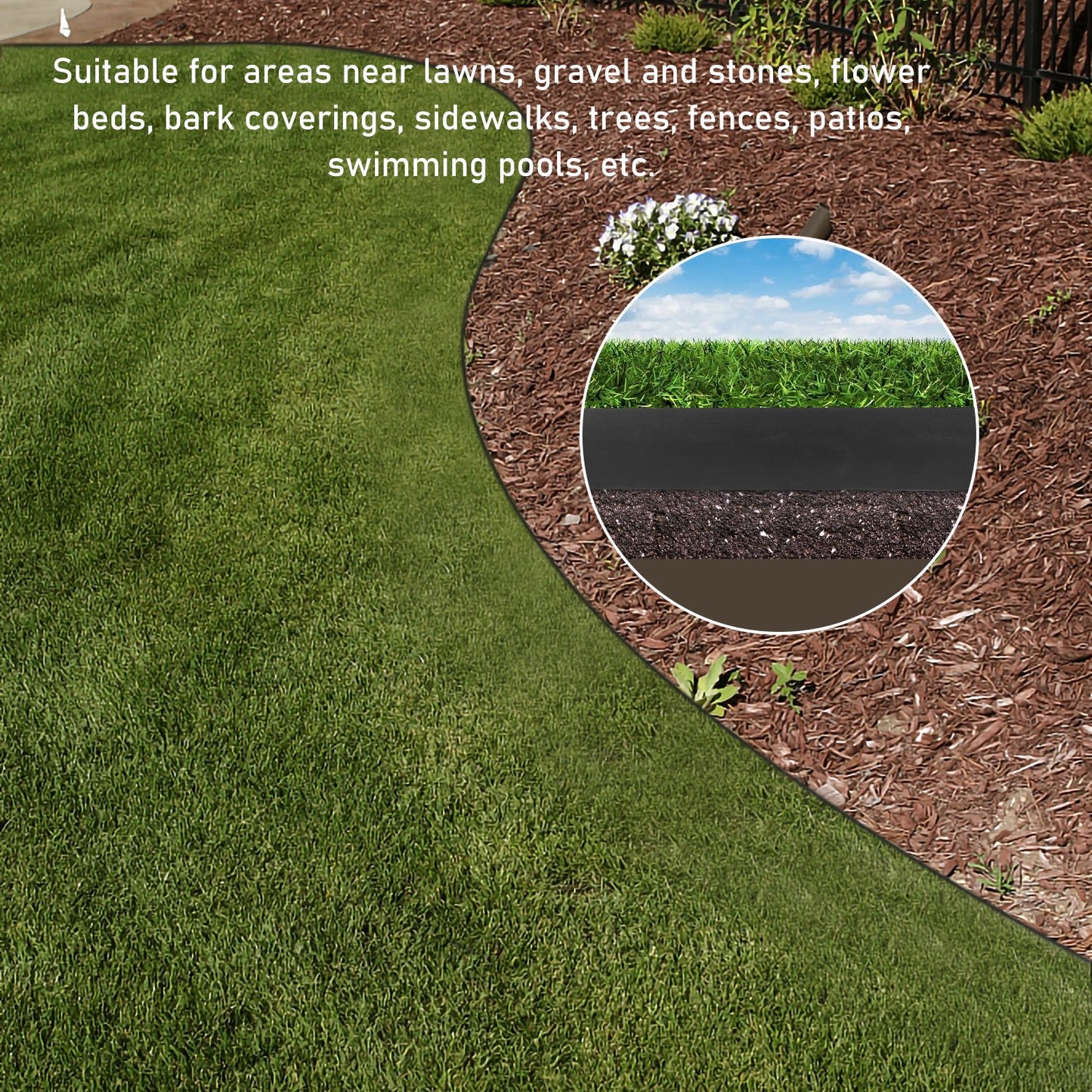 Landscape Garden Border Edging Plastic ,Landscape Coiled Edging, Grass Barrier, Bender Board, Weed Barrier, Garden Borders, 4.7 in x 32.8 ft, 0.78 in Thickness, Easy to Install, Black