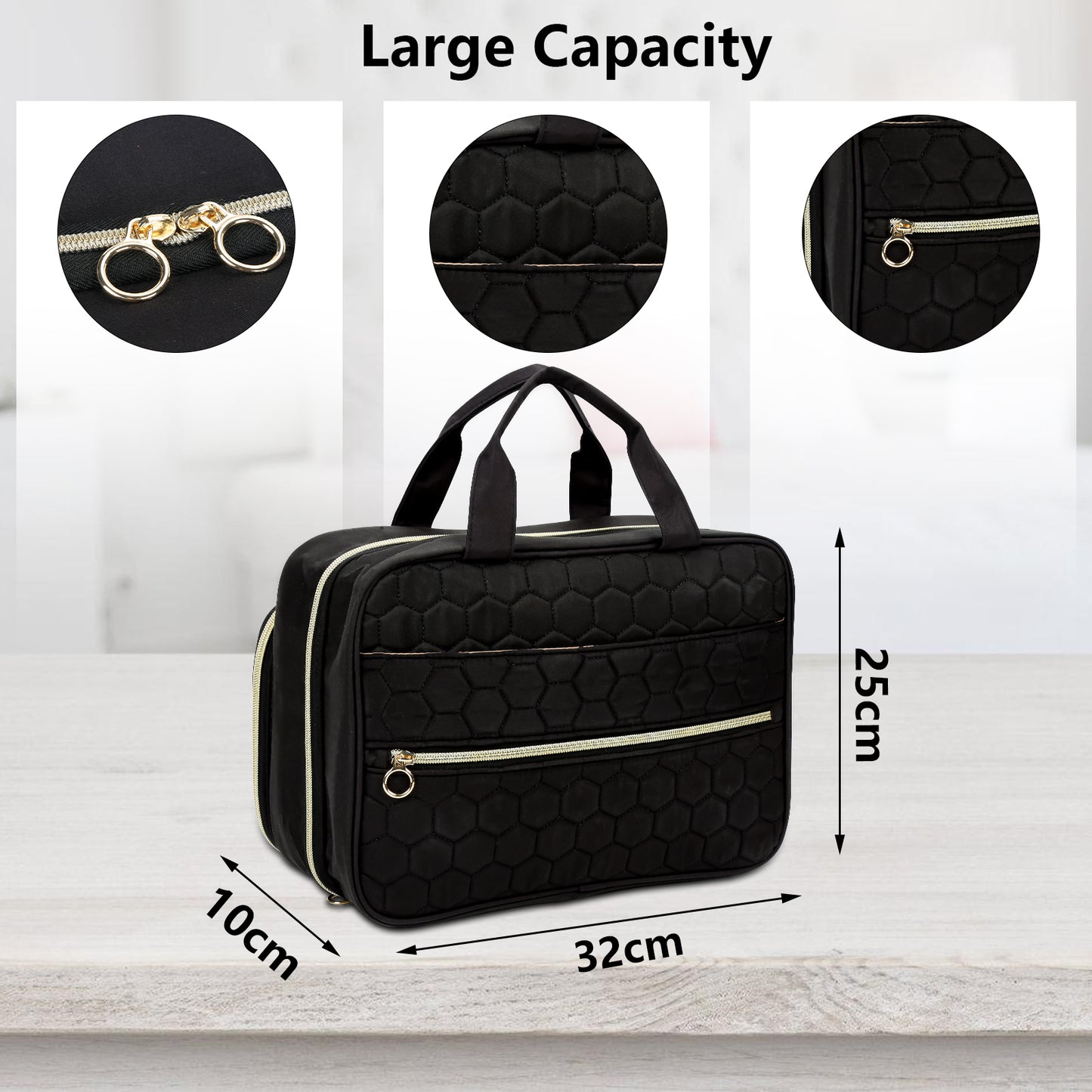 Toiletry Bag Travel Bag with Hanging Hook, Water-resistant Makeup Cosmetic Bag Travel Organizer for Accessories, Shampoo, Foldable Full Sized Container