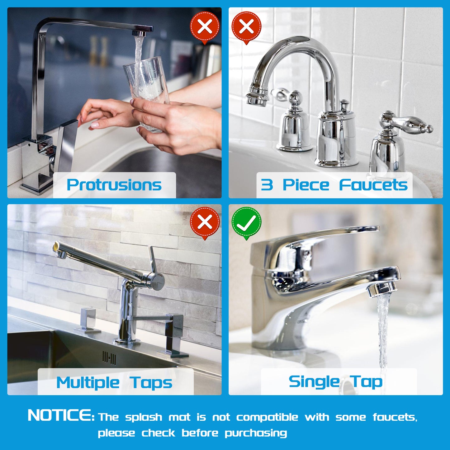 3PC Silicone Kitchen Faucet Tray with Drip Handle, Silicone Kitchen Sink Mat