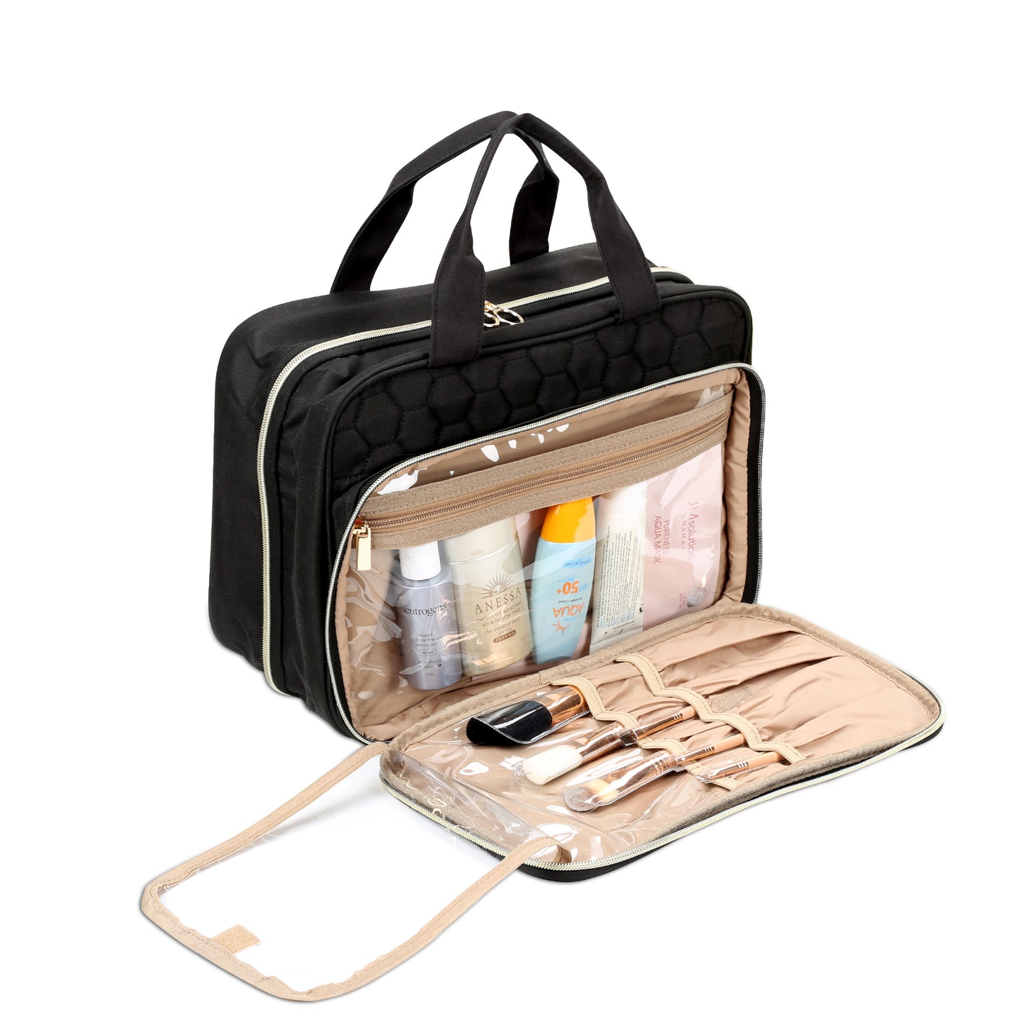 Toiletry Bag Travel Bag with Hanging Hook, Water-resistant Makeup Cosmetic Bag Travel Organizer for Accessories, Shampoo, Foldable Full Sized Container