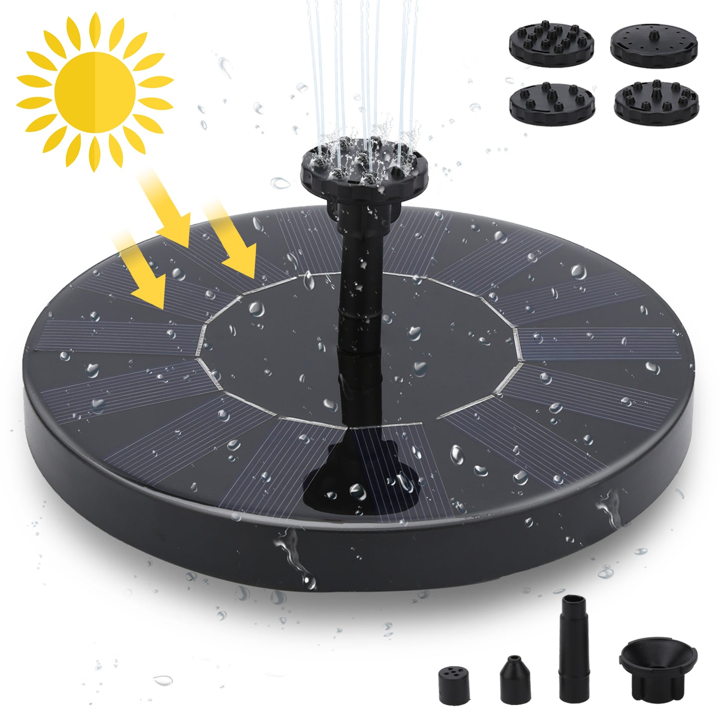 Solar Fountain,Solar Powered Bird Bath Fountain Pump Floating Solar Panel Fountain,1.5W