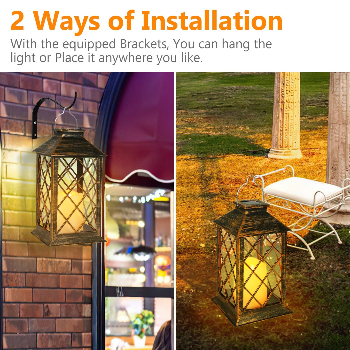 Teedor Solar Lantern Set of 2 waterproof Outdoor Garden Hanging Lantern with Bracket, Decorative for Pathway Courtyard Party Patio