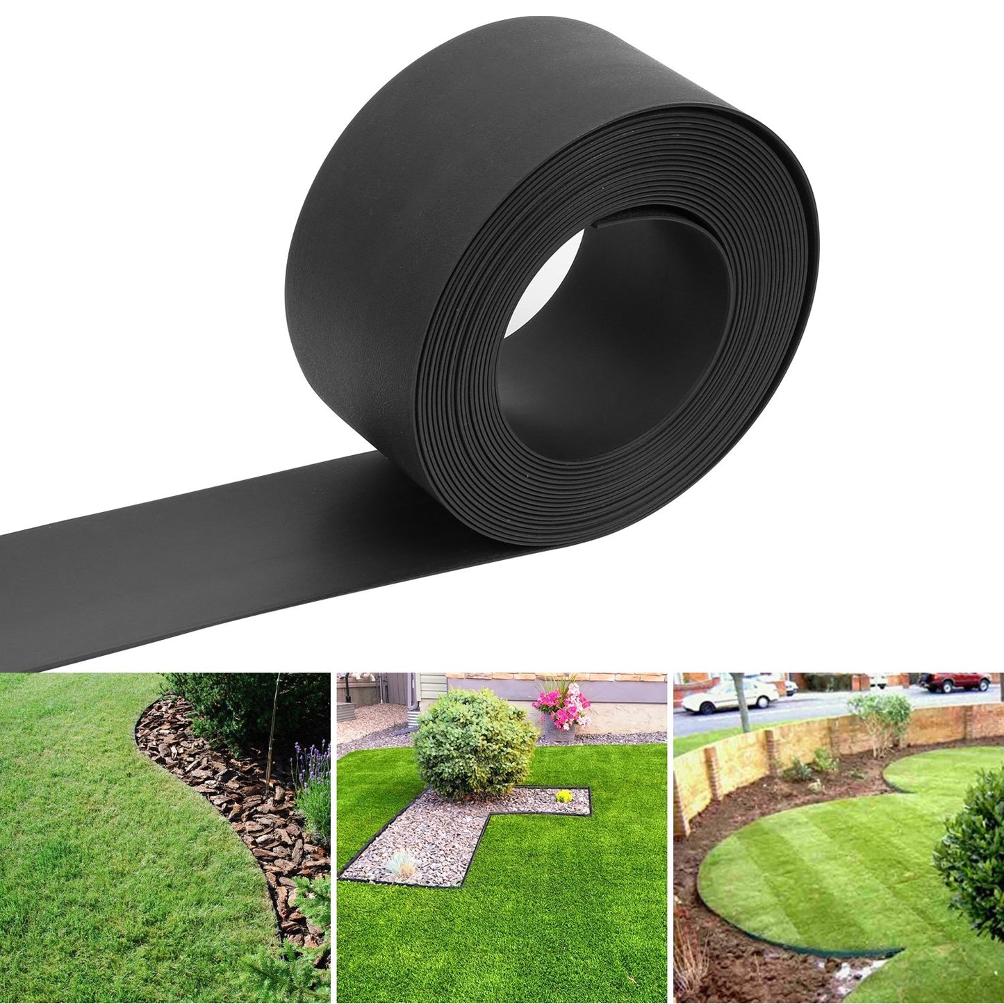 Landscape Garden Border Edging Plastic ,Landscape Coiled Edging, Grass Barrier, Bender Board, Weed Barrier, Garden Borders, 4.7 in x 32.8 ft, 0.78 in Thickness, Easy to Install, Black