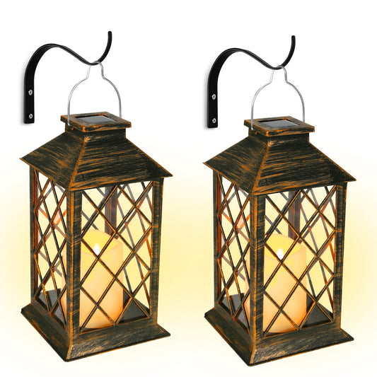 Teedor Solar Lantern Set of 2 waterproof Outdoor Garden Hanging Lantern with Bracket, Decorative for Pathway Courtyard Party Patio